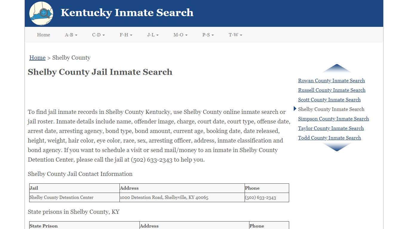 Shelby County Jail Inmate Search